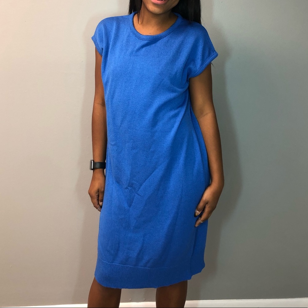 Blue knit sweater dress